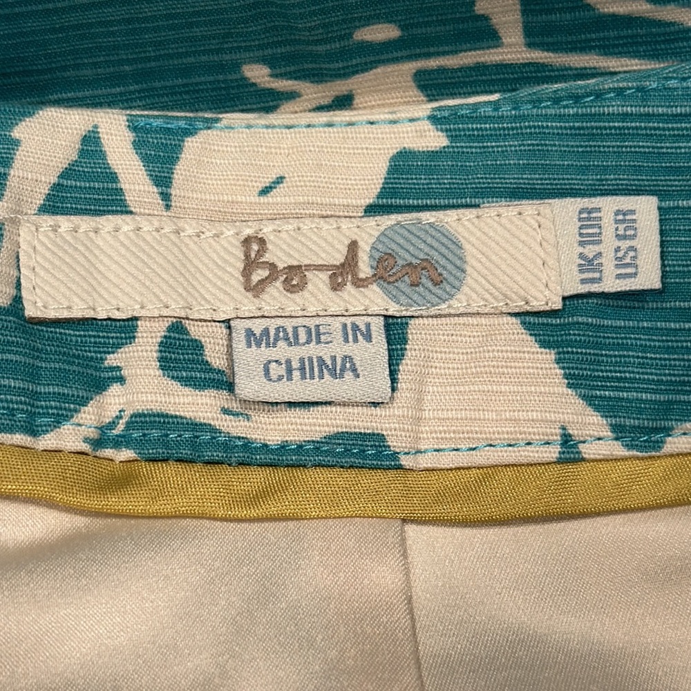 Boden teal & white graphic print pencil skirt US 6R - Picture 6 of 9